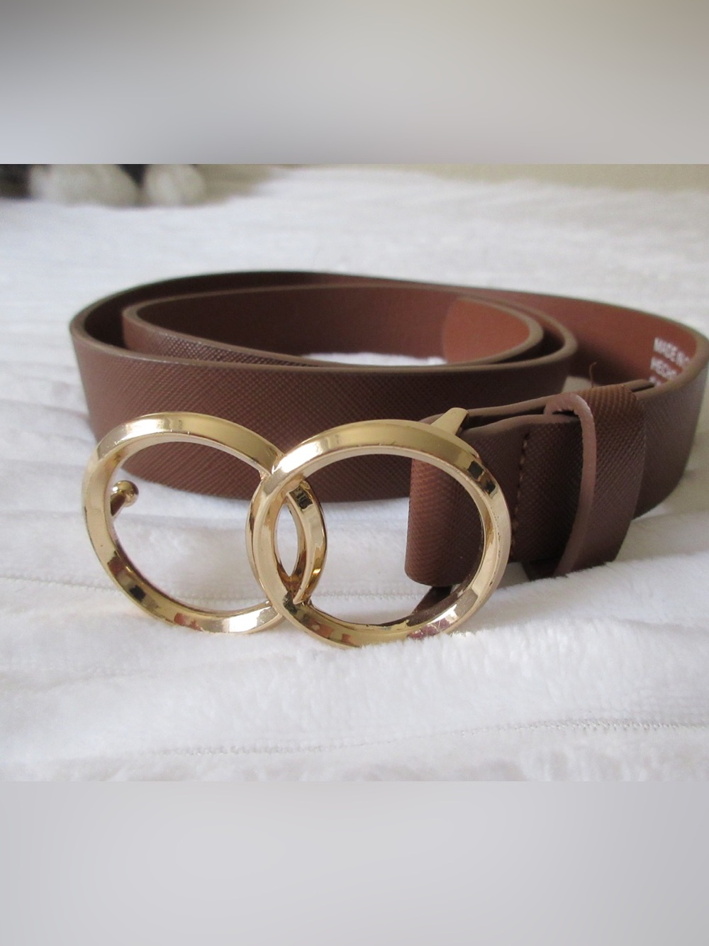 Women’s Brown Double-Ring Belt with Gold Buckle